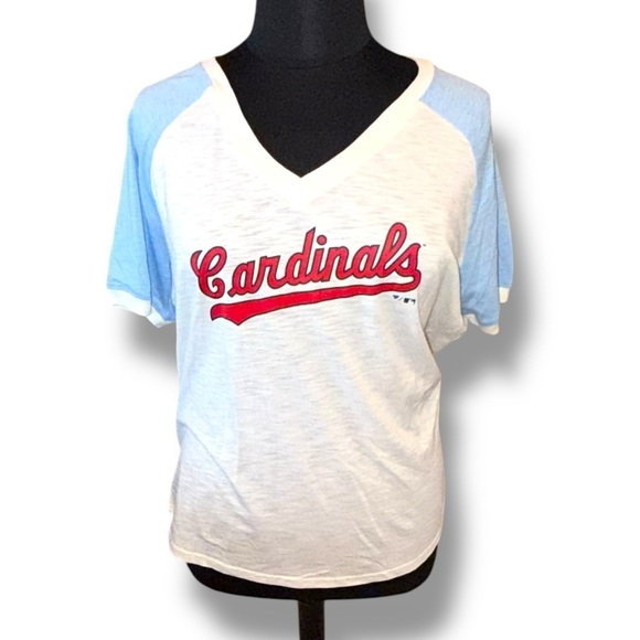 NWT FANATICS St. Louis Cardinals White/Light Blue Slub Raglan V-Neck T-Shirt 3XL - Picture 5 of 16